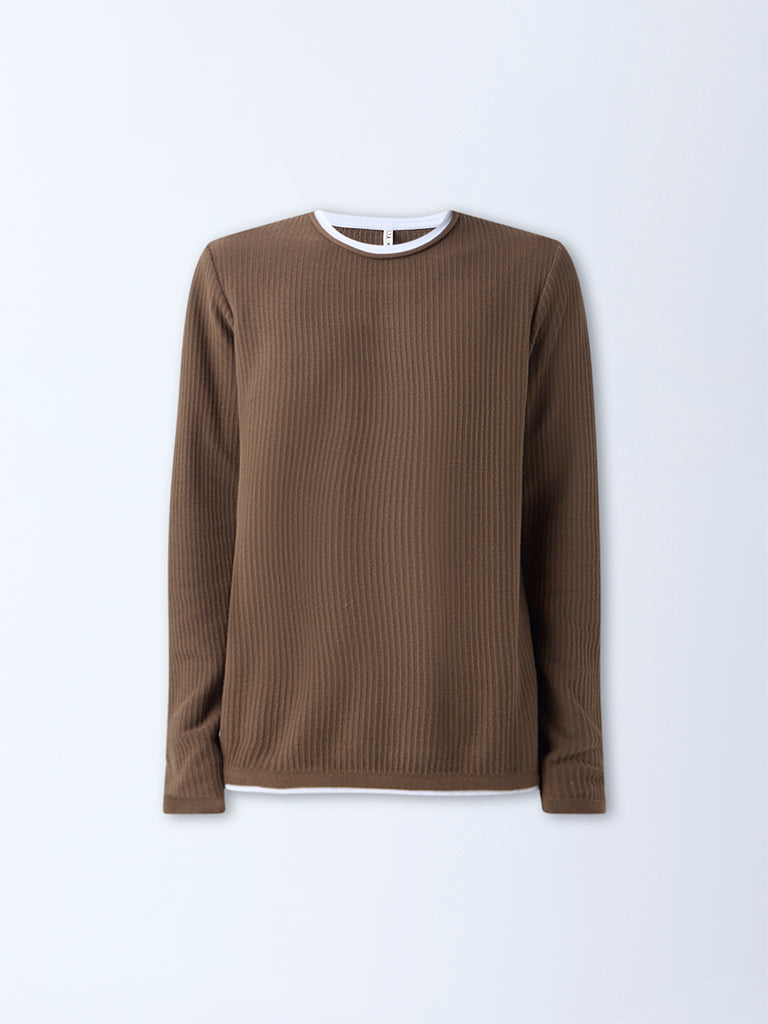 ETA Dark Brown Relaxed-Fit Cotton Sweater