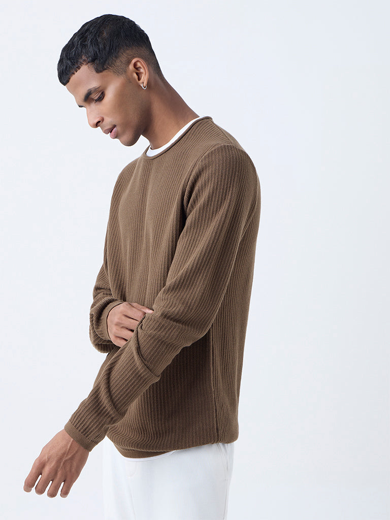 ETA Dark Brown Relaxed-Fit Cotton Sweater