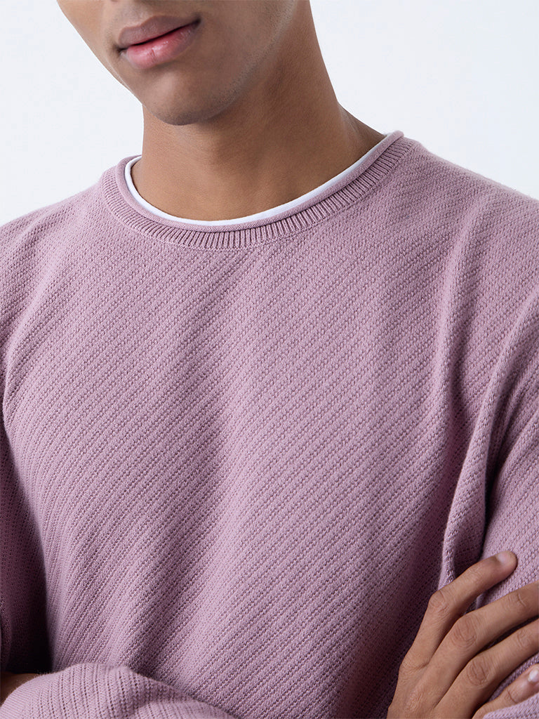 ETA Dusty Pink Textured Relaxed-Fit Cotton Sweater