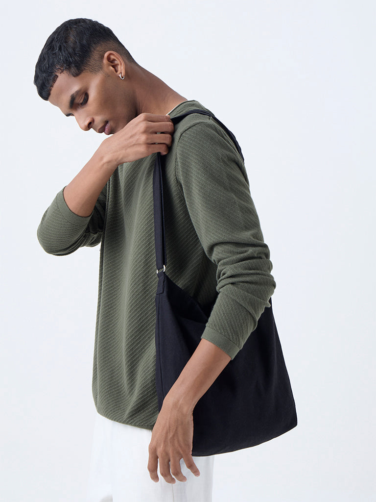 ETA Olive Textured Relaxed-Fit Cotton Sweater
