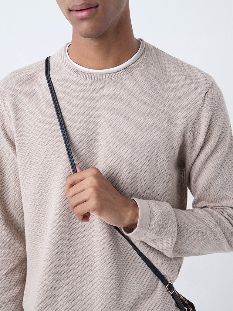 ETA Beige Textured Relaxed-Fit Cotton Sweater