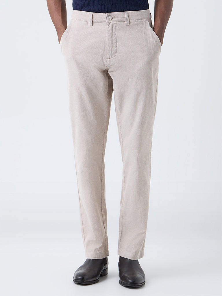 Ascot Beige Mid-Rise Relaxed-Fit Corduroy Chinos