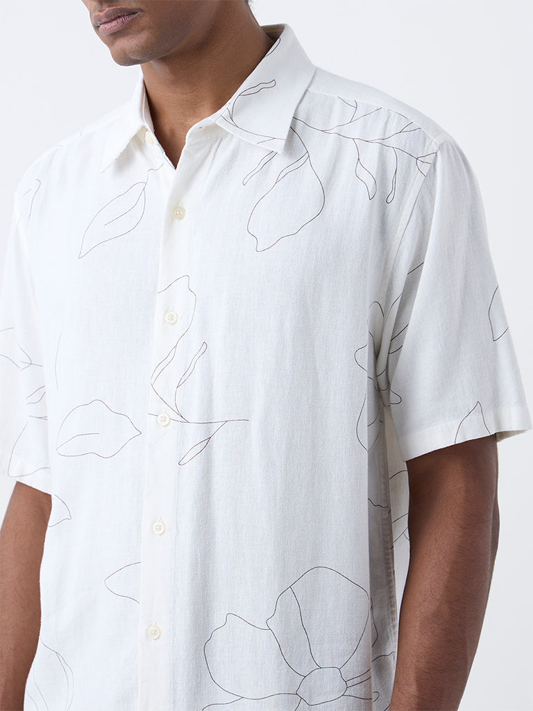 Ascot Off-White Abstract Pattern Relaxed-Fit Shirt