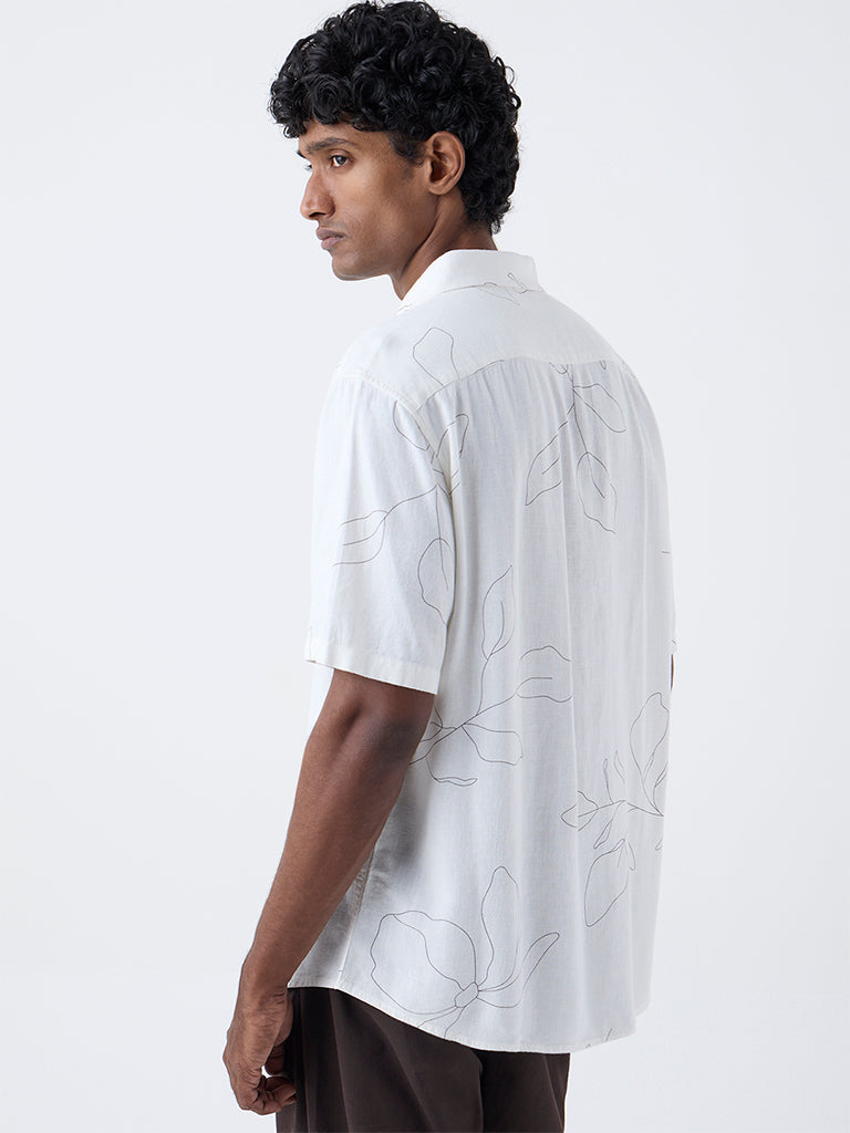 Ascot Off-White Abstract Pattern Relaxed-Fit Shirt