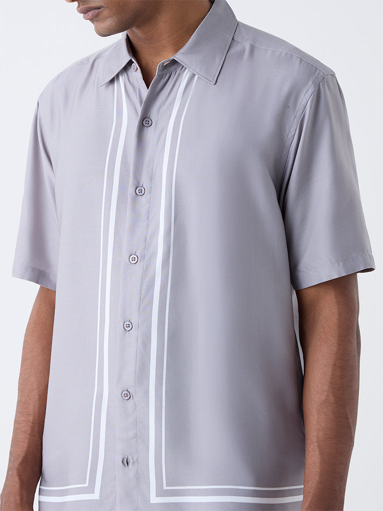 Ascot Grey Printed Relaxed-Fit Shirt