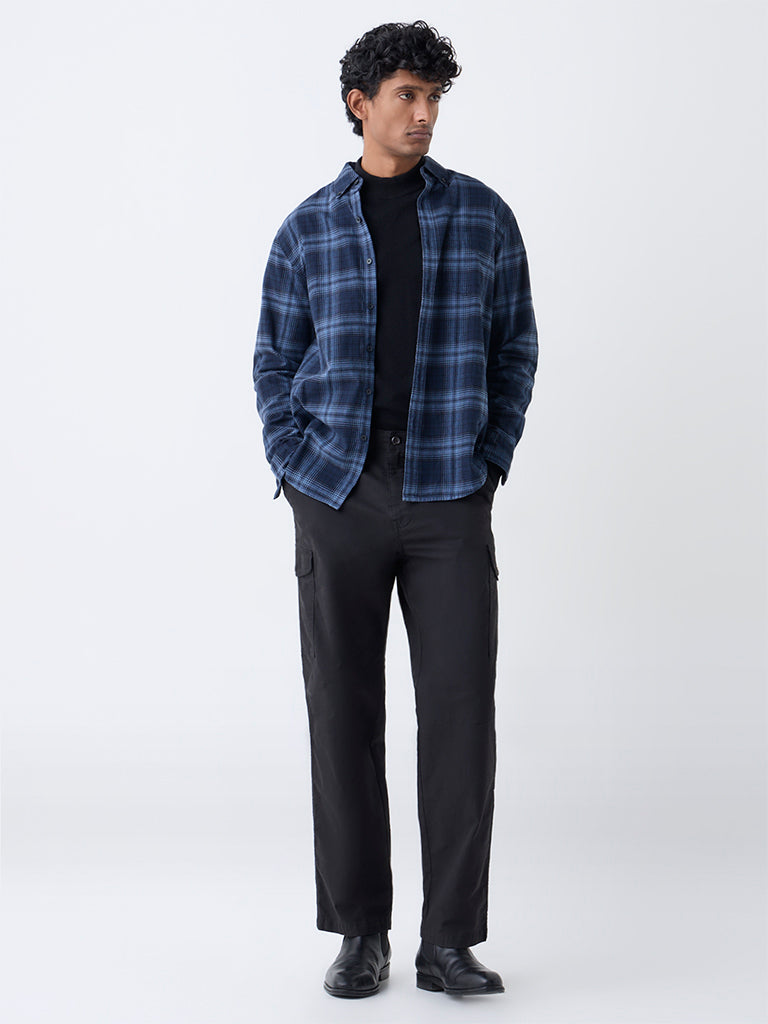 WES Casuals Black Relaxed-Fit Cotton-Blend Trousers
