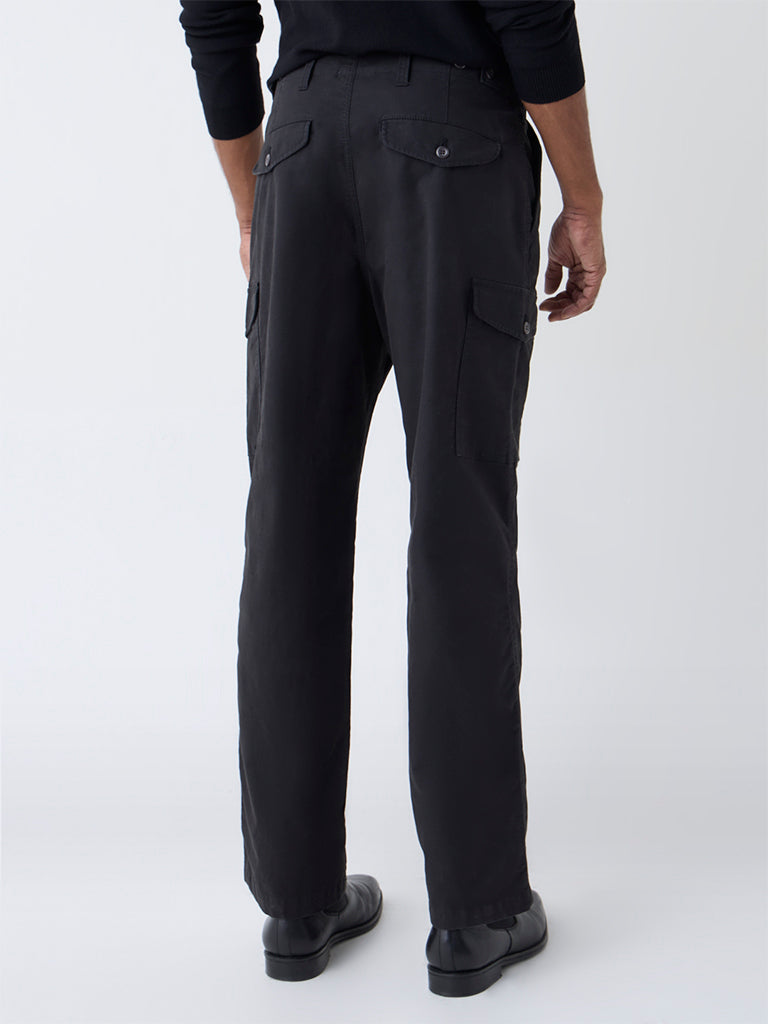 WES Casuals Black Relaxed-Fit Cotton-Blend Trousers