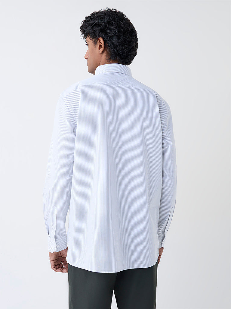 WES Formals White Pinstriped Relaxed-Fit Cotton Shirt