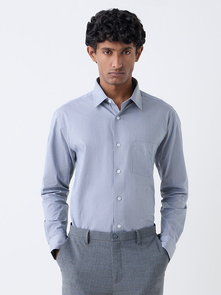 WES Formals Grey Checks Pattern Relaxed-Fit Cotton Shirt