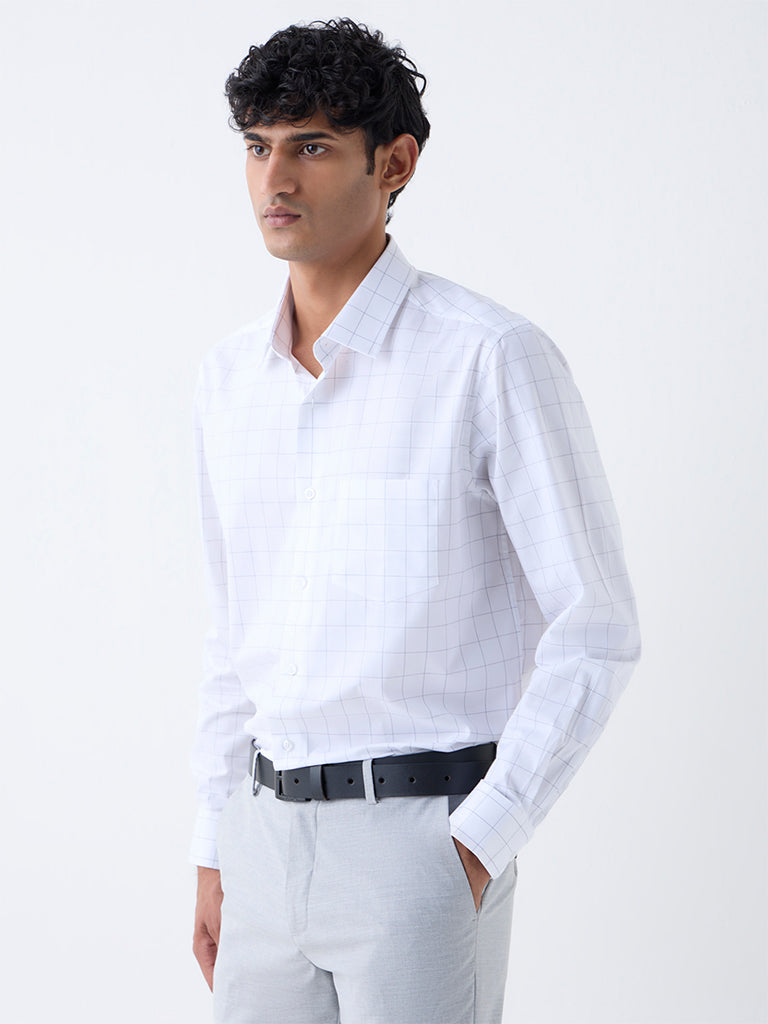 WES Formals White Checks Design Relaxed-Fit Cotton Shirt