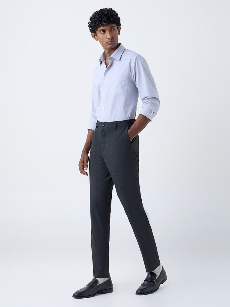 WES Formals Grey Striped Slim-Fit Cotton Shirt