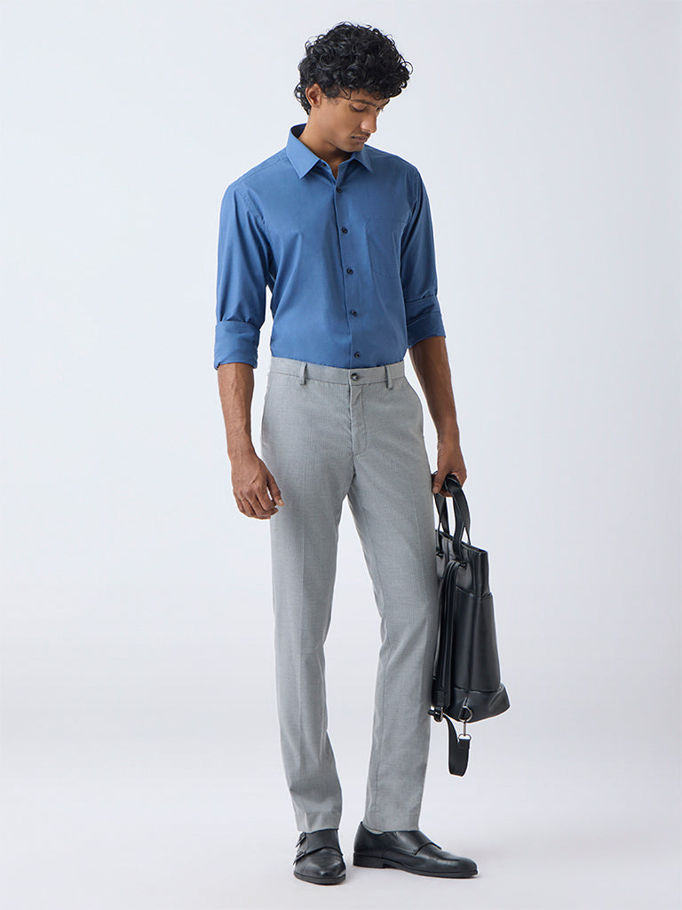 WES Formals Blue Slim-Fit Cotton Shirt