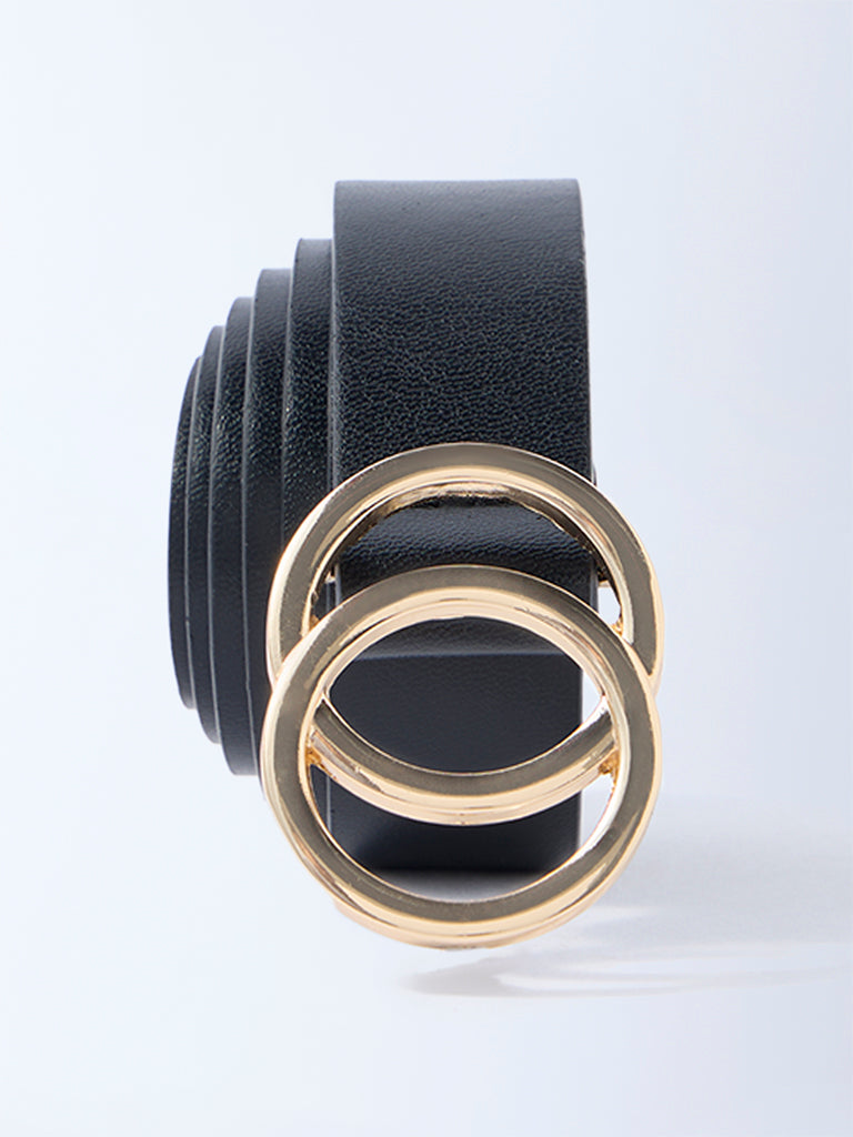 Westside Accessories Black Circular-Buckle Detailed Belt