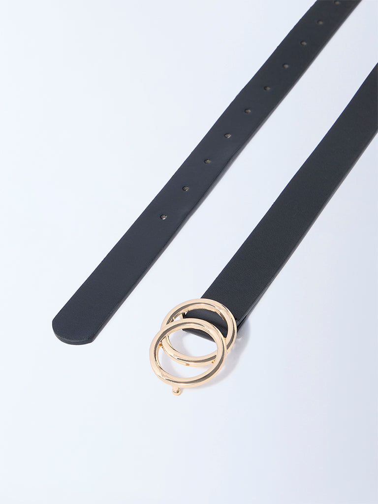 Westside Accessories Black Circular-Buckle Detailed Belt