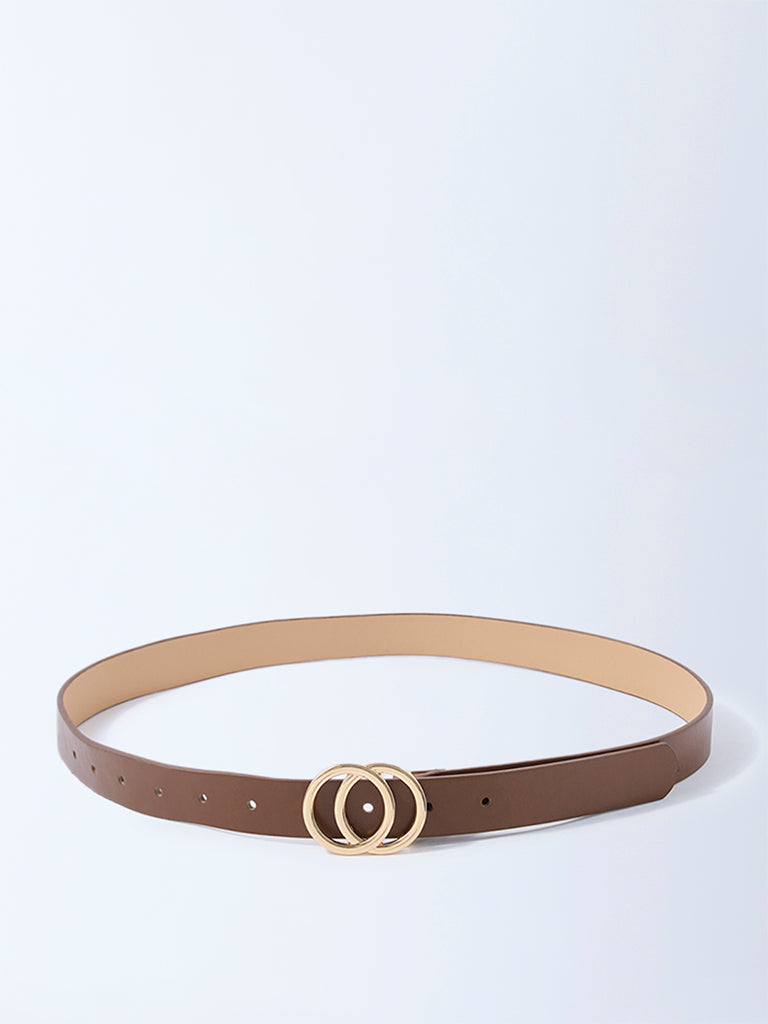 Westside Accessories Brown Circular-Buckle Detailed Belt