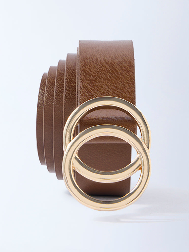 Westside Accessories Brown Circular-Buckle Detailed Belt
