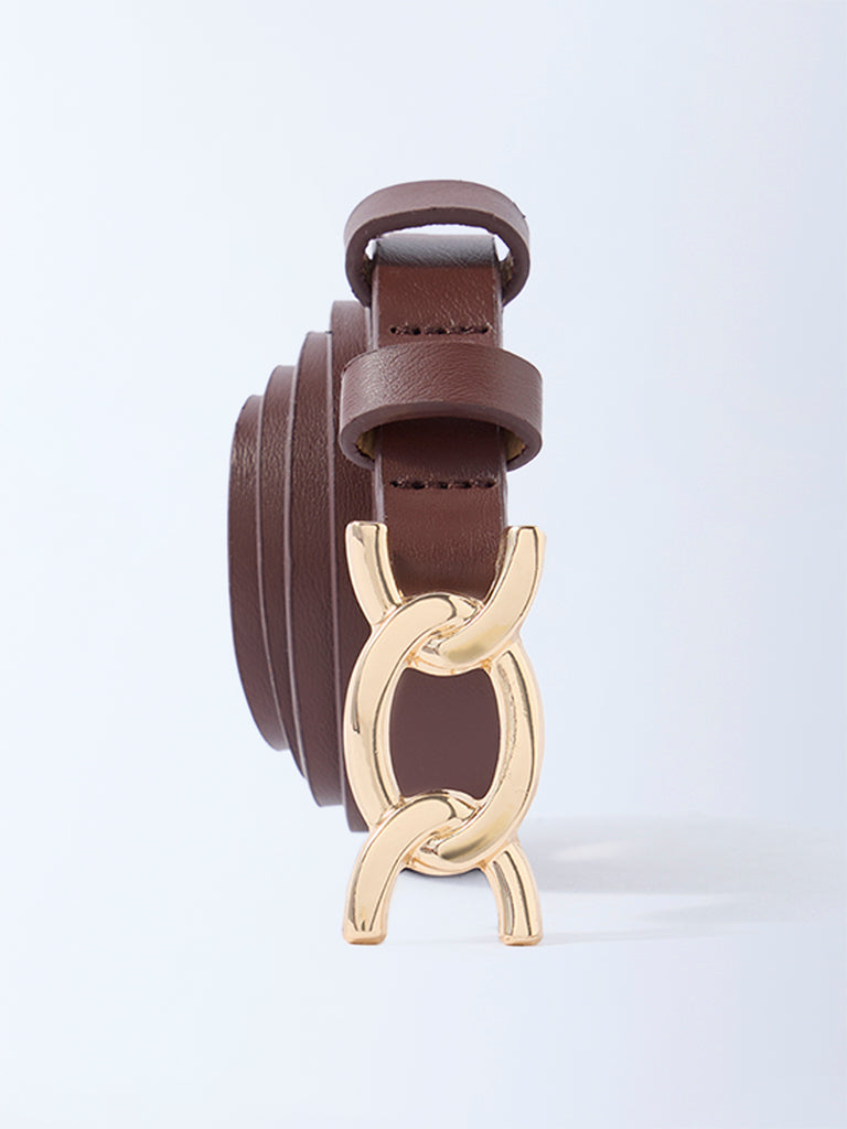 Westside Accessories Brown Fancy-Buckle Detailed Belt