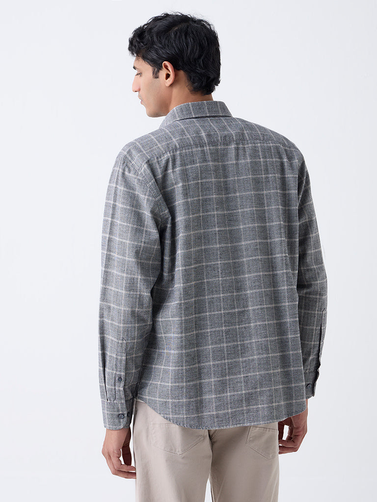 Ascot Charcoal Checkered Relaxed-Fit Cotton Shirt