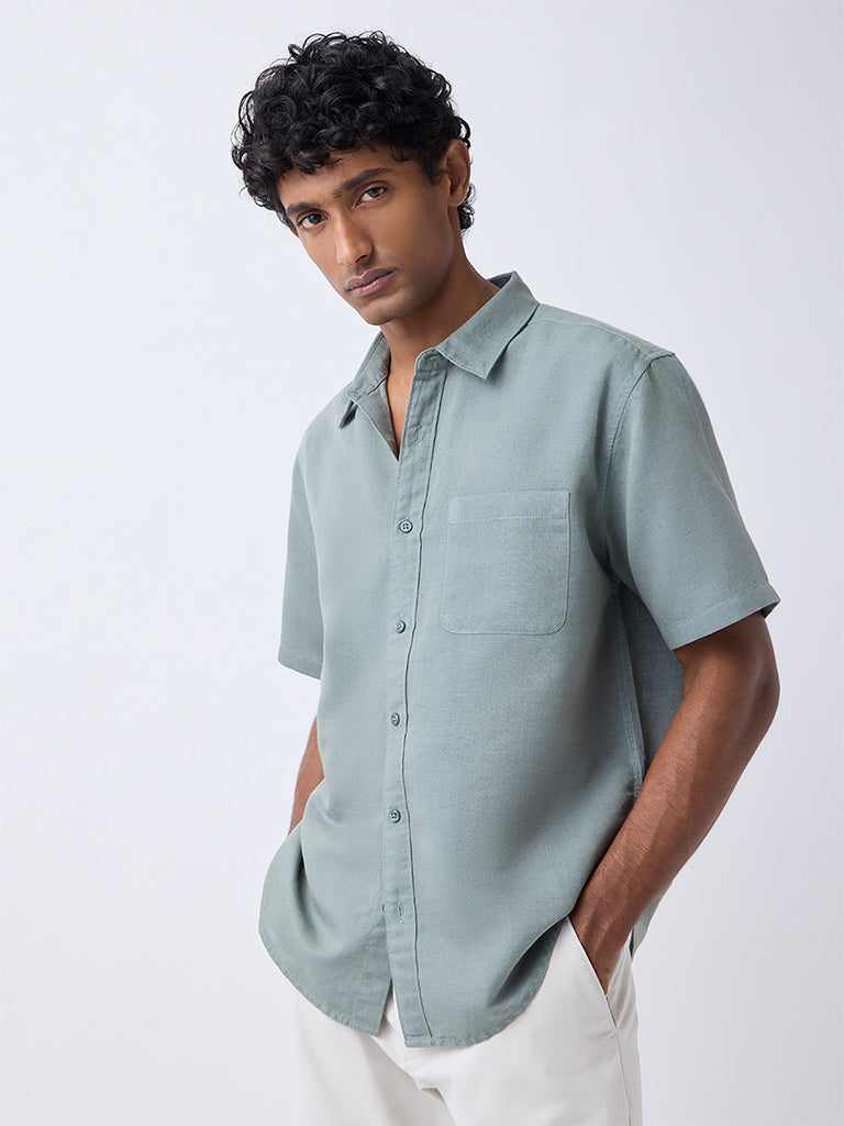 WES Casuals Green Relaxed-Fit Linen-Blend Shirt
