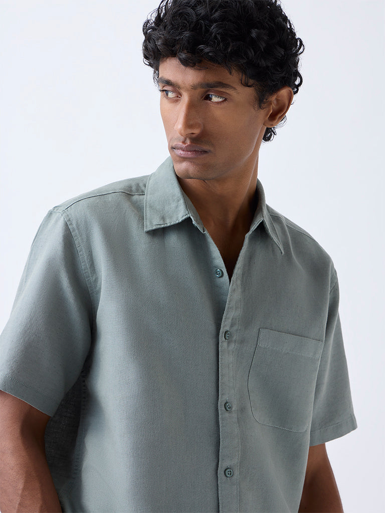 WES Casuals Green Relaxed-Fit Linen-Blend Shirt