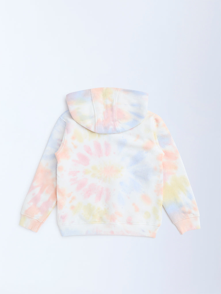 HOP Kids Girls Multicolour Tie-Dye Design Cotton-Blend Hoodie