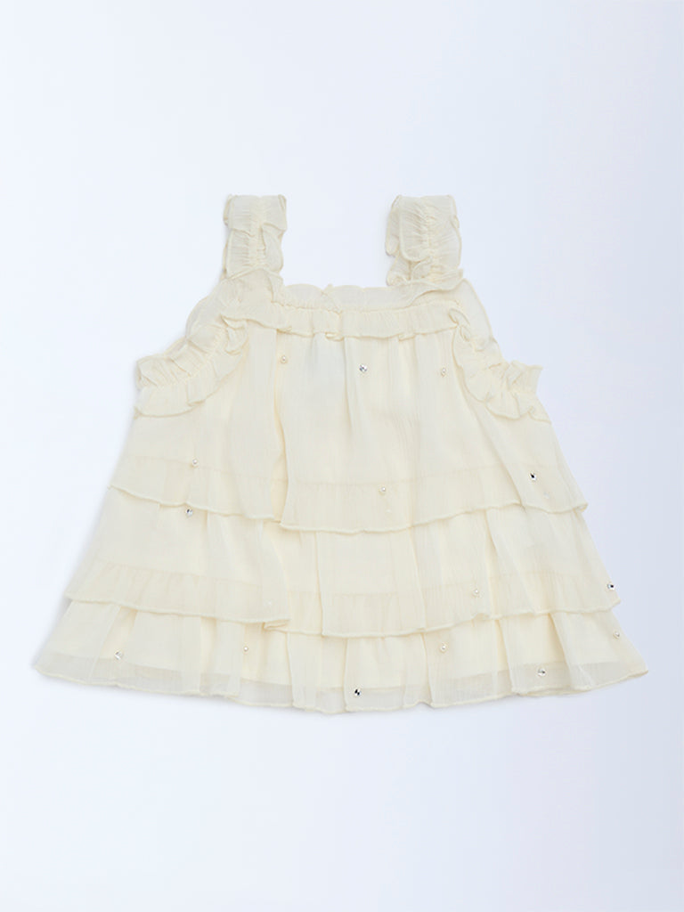 HOP Kids Girls Cream Ruffle-Detailed Top