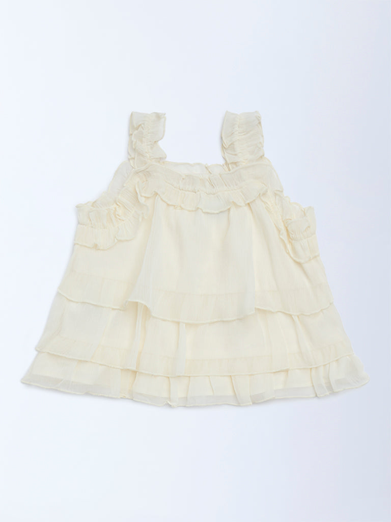 HOP Kids Girls Cream Ruffle-Detailed Top