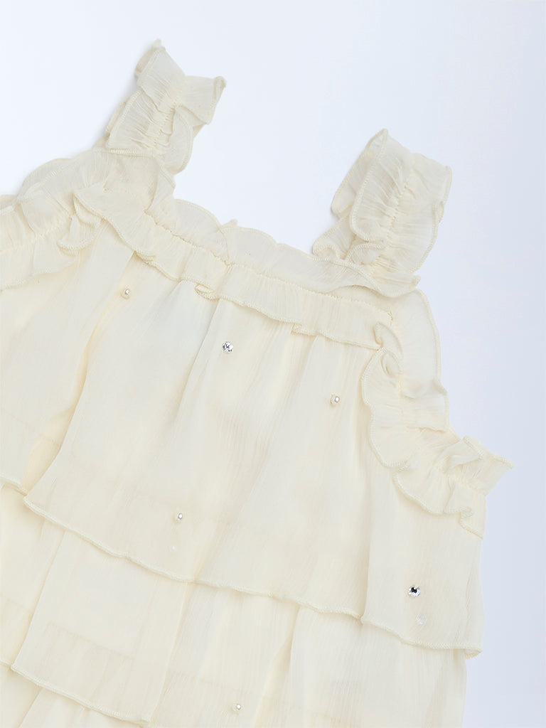 HOP Kids Girls Cream Ruffle-Detailed Top