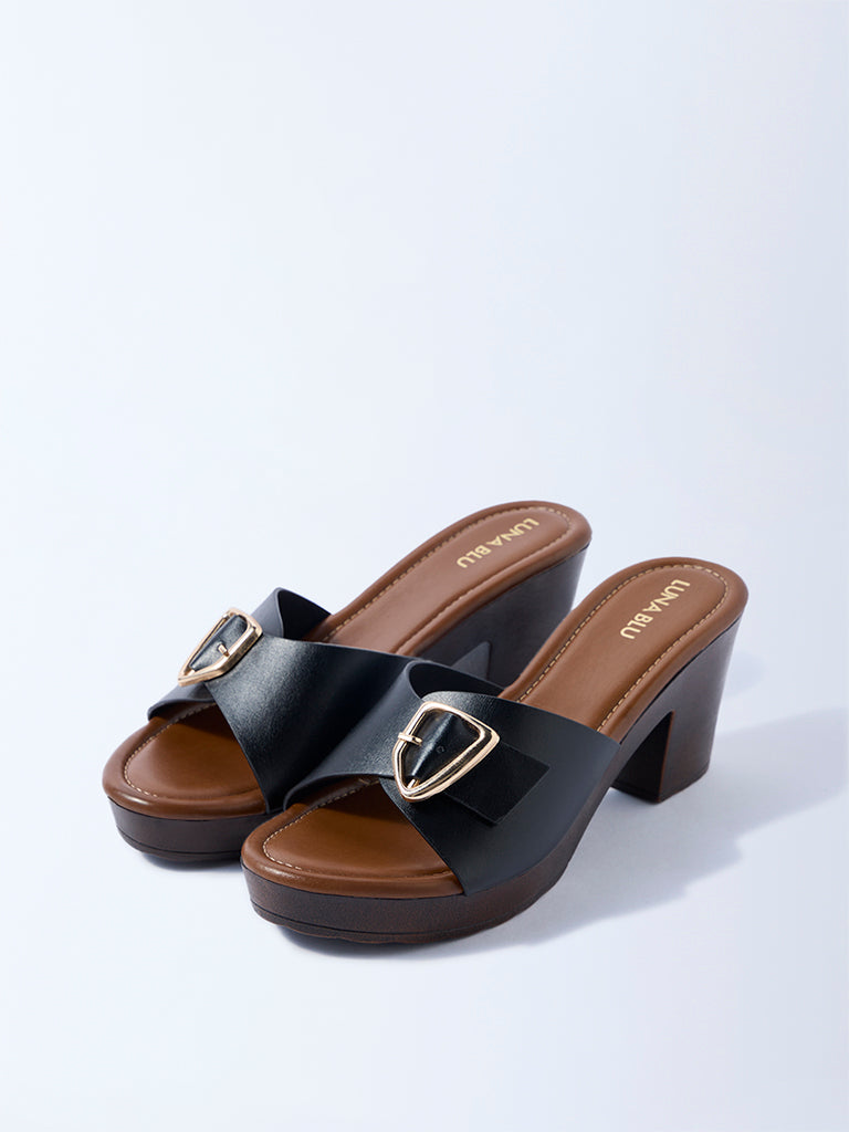 LUNA BLU Black Block Heel Sandals