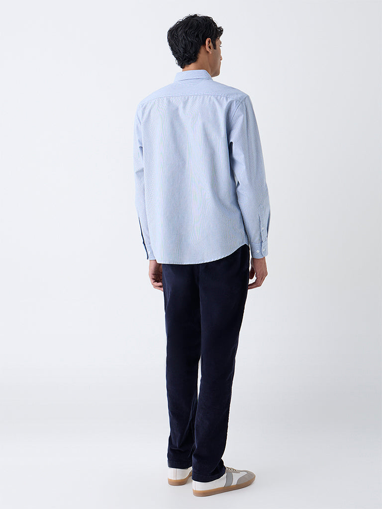 WES Casuals Blue Pinstriped Cotton Relaxed-Fit Cotton  Shirt