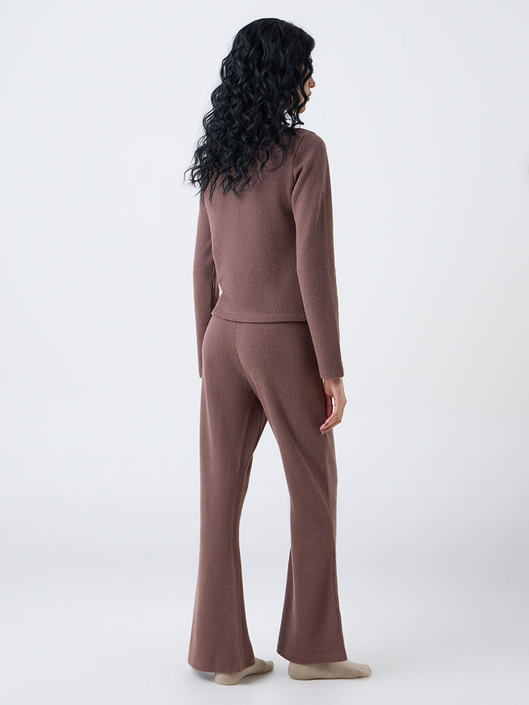 Superstar Brown Waffle-Textured Flared Pants