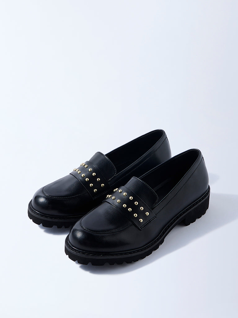 LUNA BLU Black Stud-Detailed Chunky Loafers