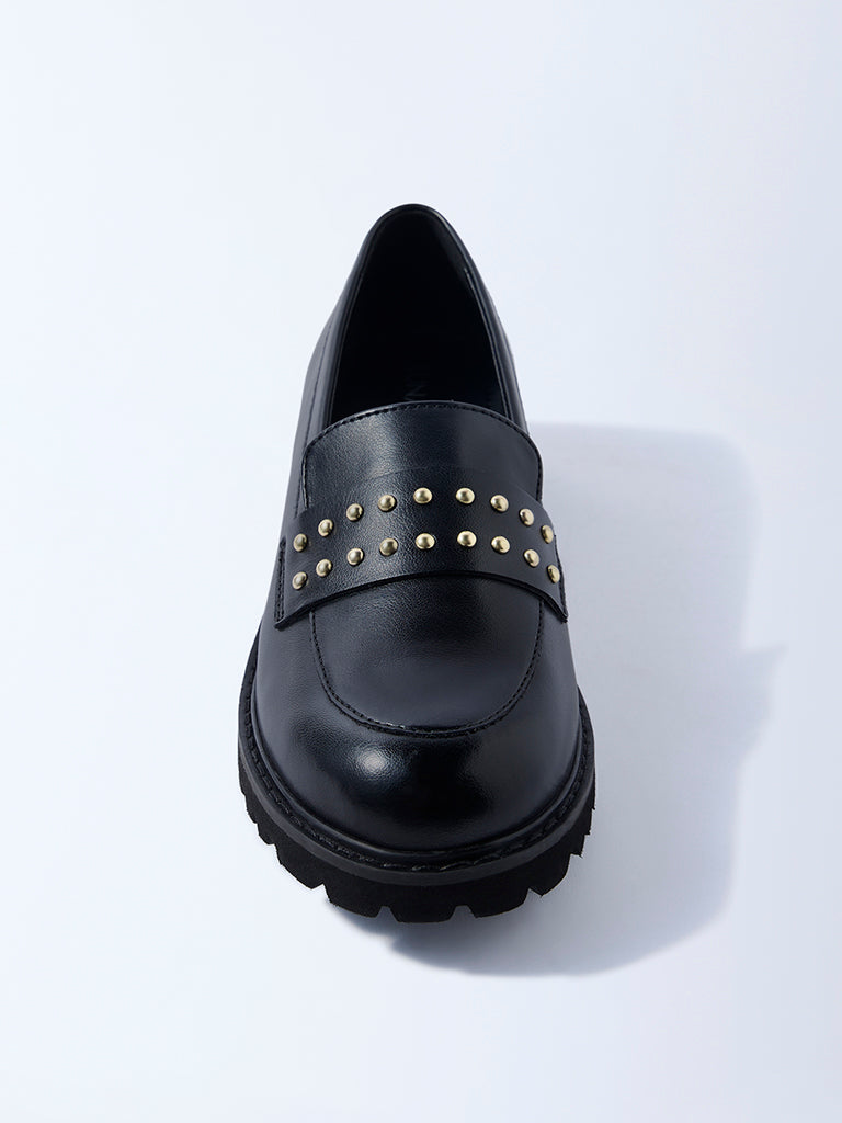 LUNA BLU Black Stud-Detailed Chunky Loafers