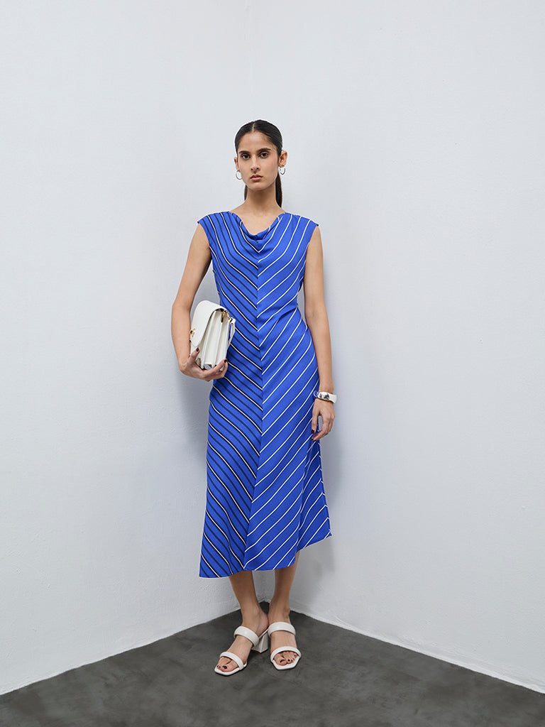 Wardrobe Blue Striped A-Line Dress