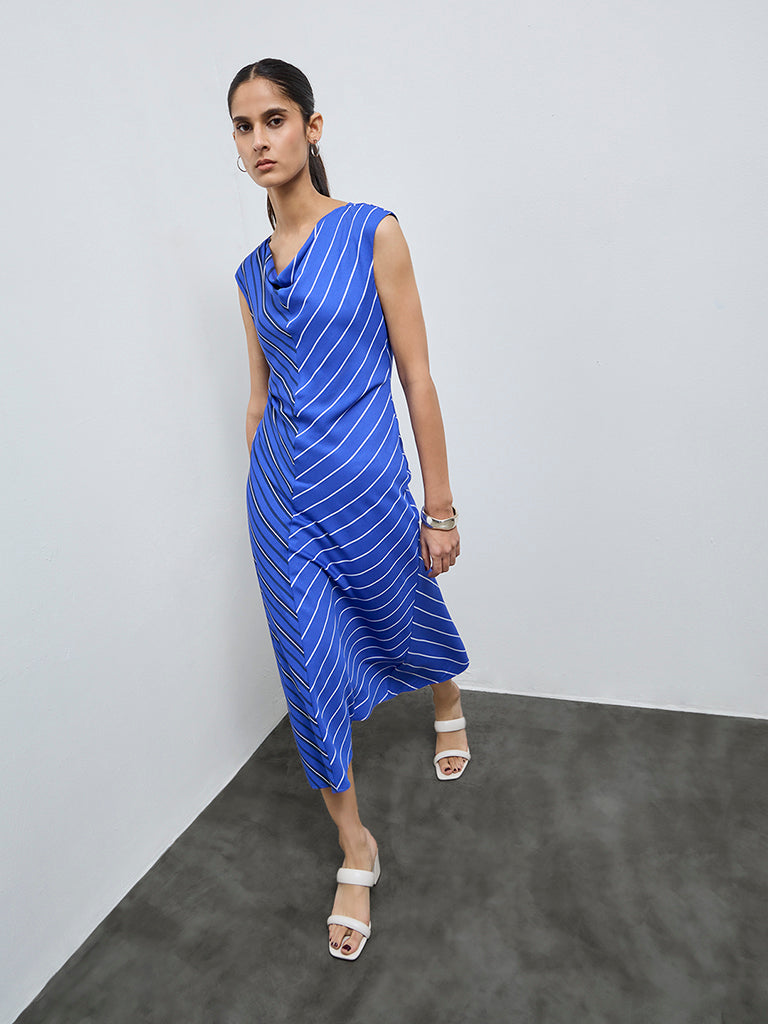 Wardrobe Blue Striped A-Line Dress