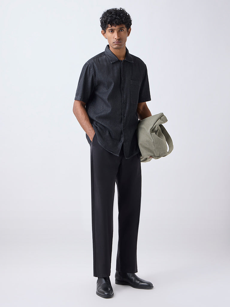 WES Casuals Charcoal Relaxed-Fit Denim Shirt