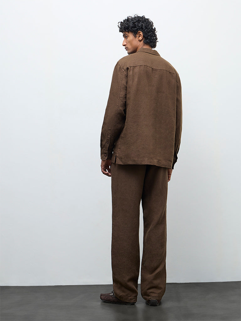 Ascot Brown Relaxed-Fit Mid-Rise Linen Chinos