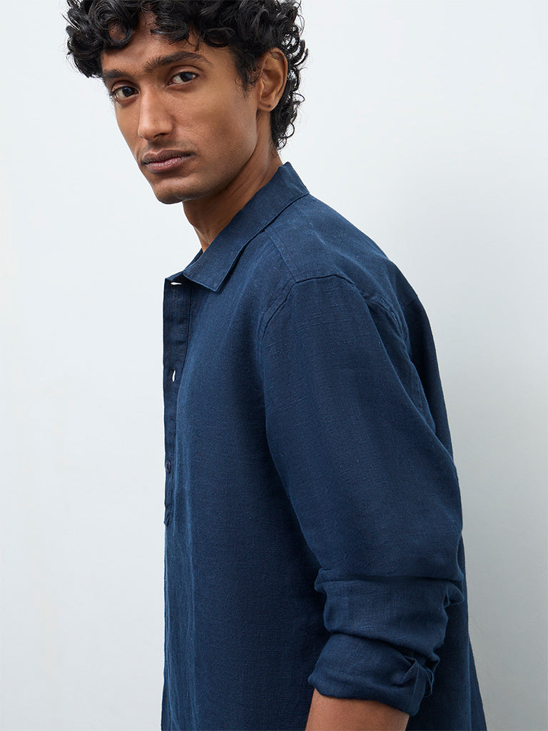 Ascot Navy Relaxed-Fit Linen Shirt