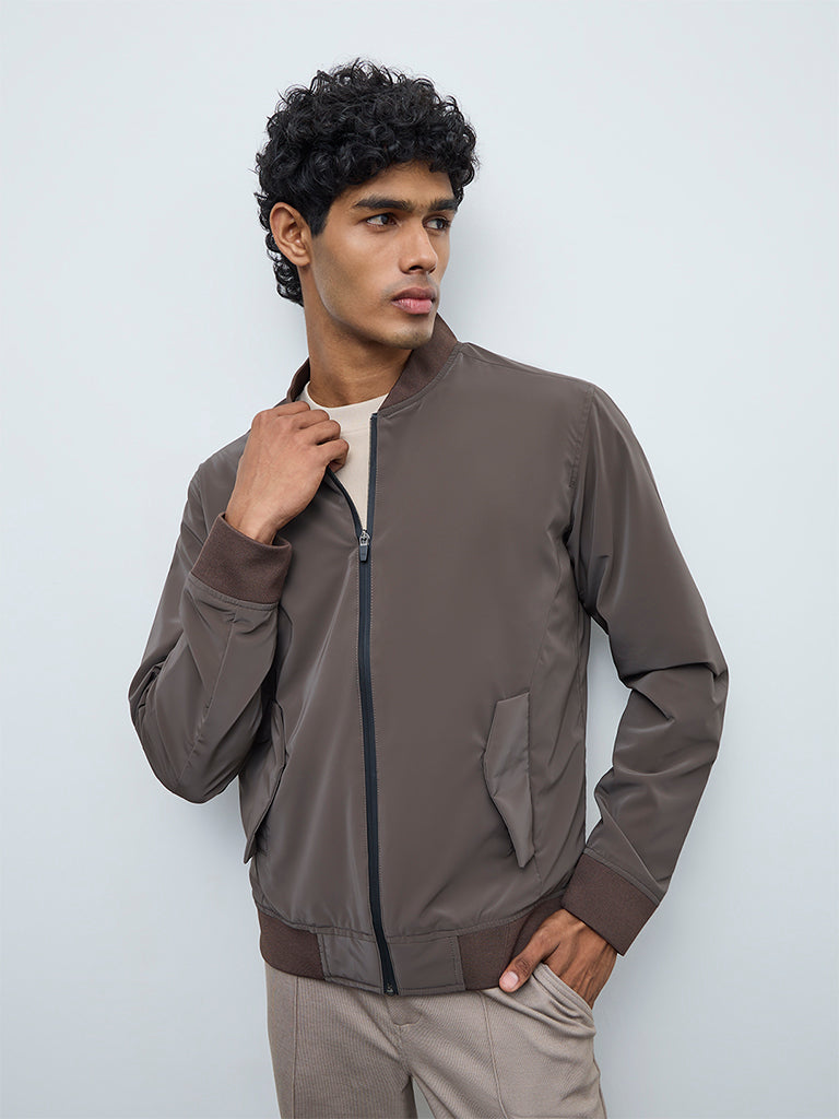 Nuoflexx Brown Relaxed-Fit Bomber Jacket