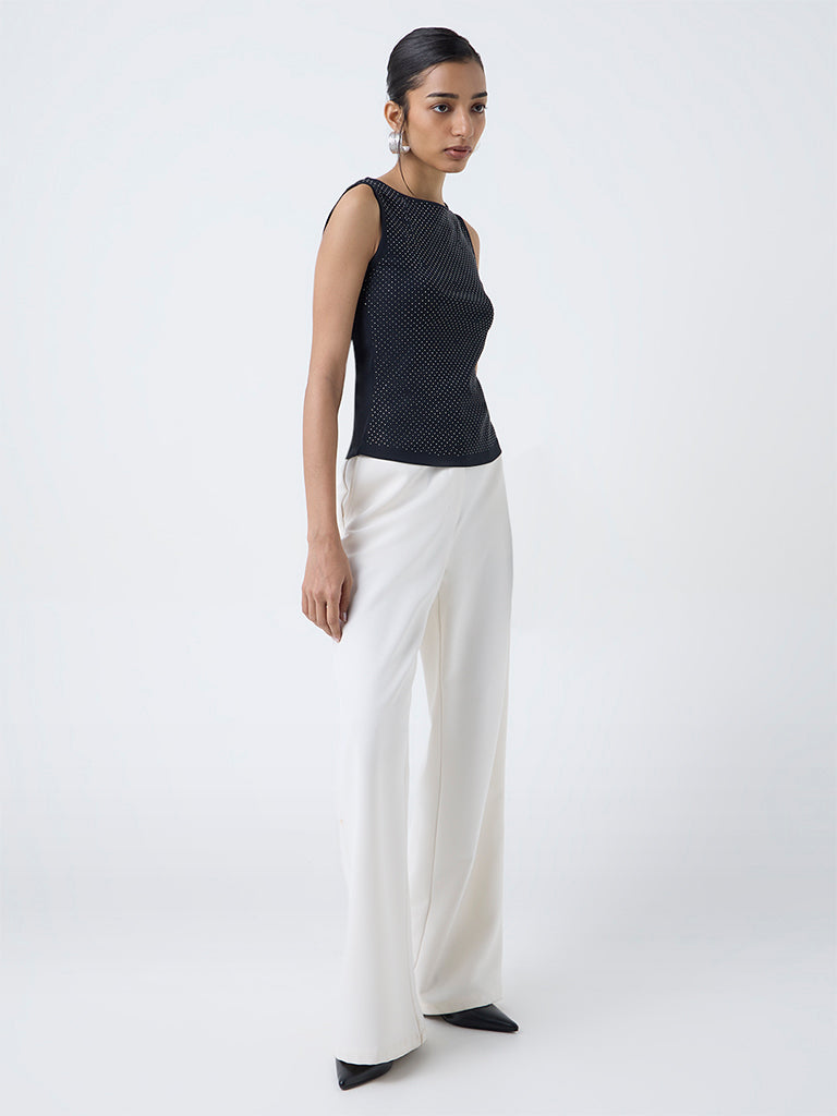 Wardrobe Black Embellished Cotton-Blend Top