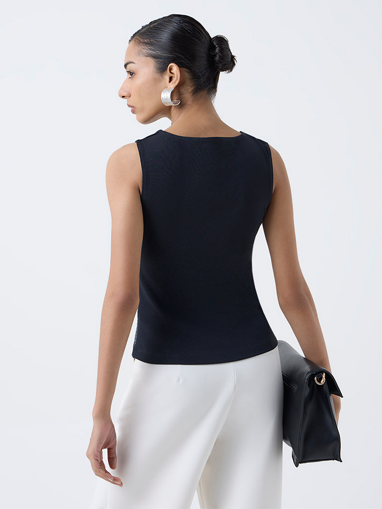 Wardrobe Black Embellished Cotton-Blend Top