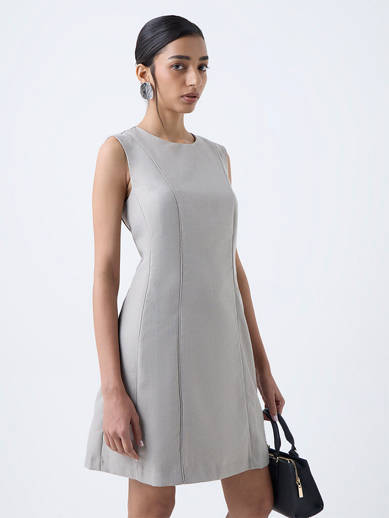 Wardrobe Grey Solid Shift Dress