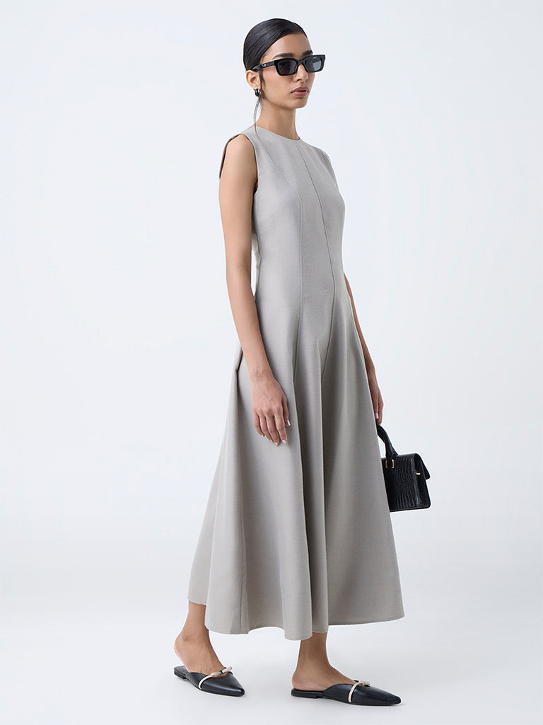 Wardrobe Grey Solid A-Line Dress
