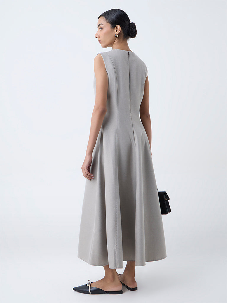 Wardrobe Grey Solid A-Line Dress