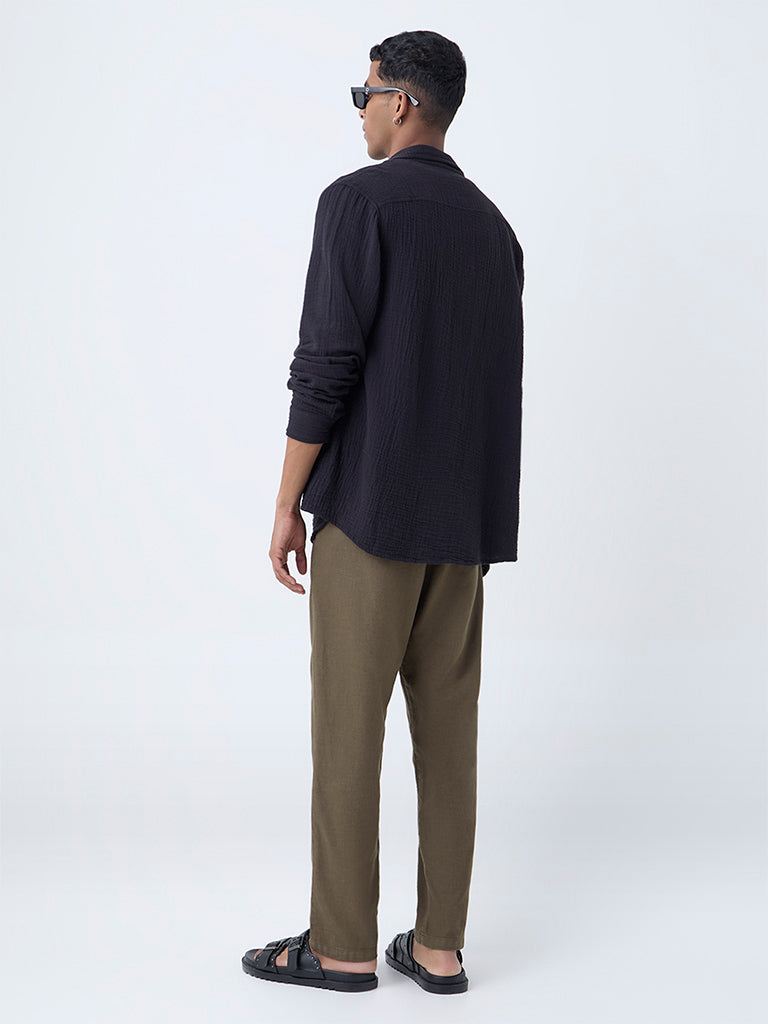 ETA Dark Taupe Solid Relaxed-Fit Mid-Rise Cotton Pants