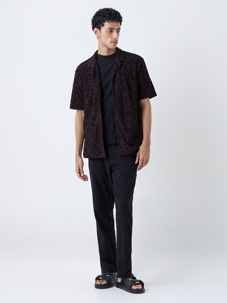 ETA Dark Brown Textured Relaxed-Fit Cotton-Blend Shirt