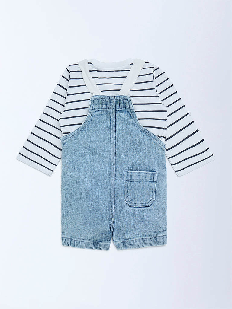 HOP Baby Boys Blue Denim Dungaree with T-Shirt Set