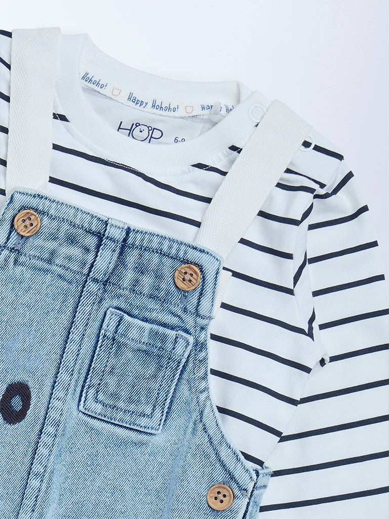 HOP Baby Boys Blue Denim Dungaree with T-Shirt Set