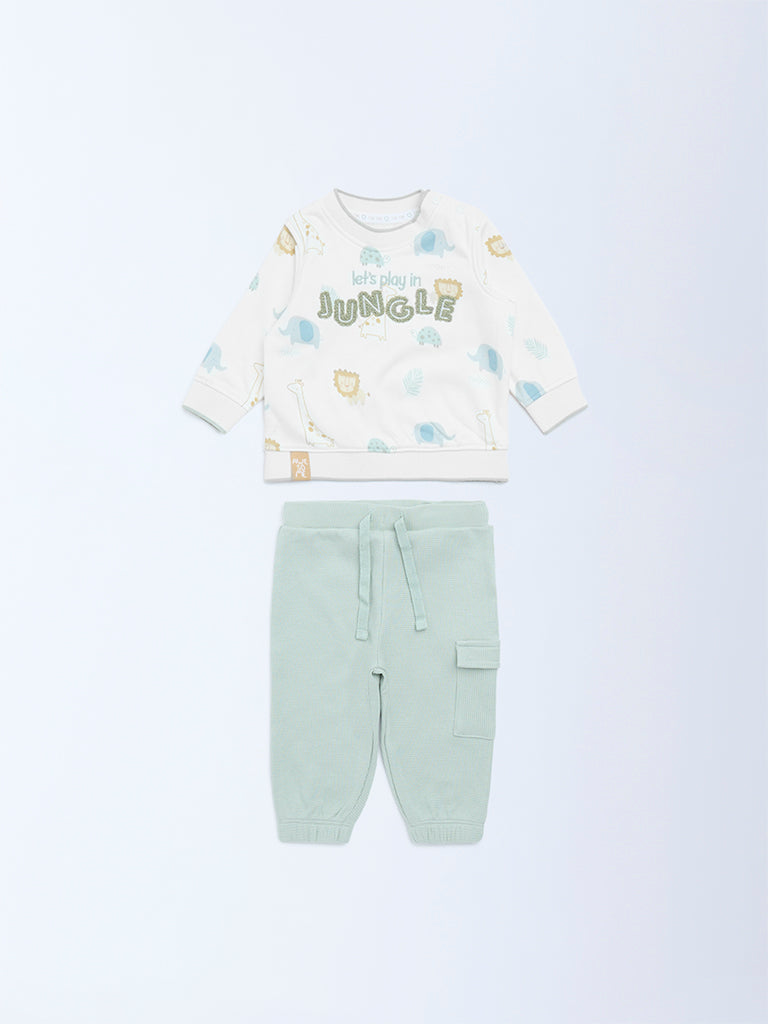 HOP Baby Boys Off-White Cotton-Blend Sweatshirt and Joggers Set