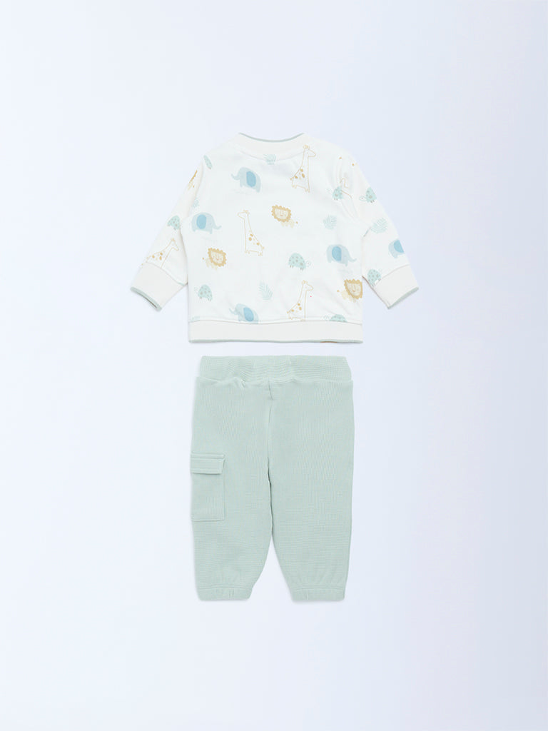 HOP Baby Boys Off-White Cotton-Blend Sweatshirt and Joggers Set